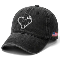 Fishing And Hunting Vintage Hook Antler Heart Washed Cotton Baseball Cap