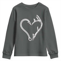 Fishing And Hunting Vintage Hook Antler Heart Youth Sweatshirt - Wonder Print Shop