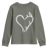 Fishing And Hunting Vintage Hook Antler Heart Youth Sweatshirt - Wonder Print Shop