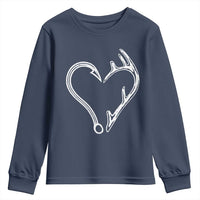 Fishing And Hunting Vintage Hook Antler Heart Youth Sweatshirt - Wonder Print Shop