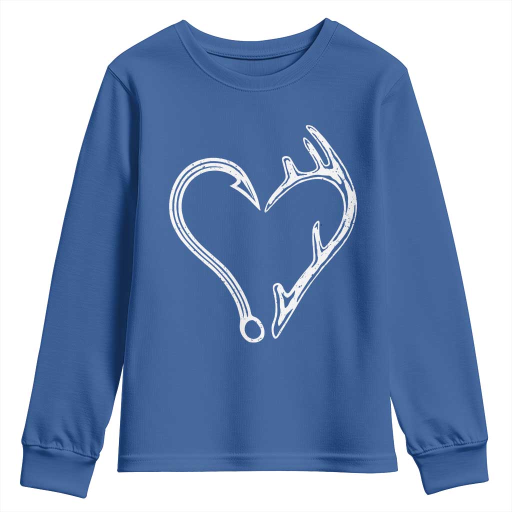 Fishing And Hunting Vintage Hook Antler Heart Youth Sweatshirt - Wonder Print Shop
