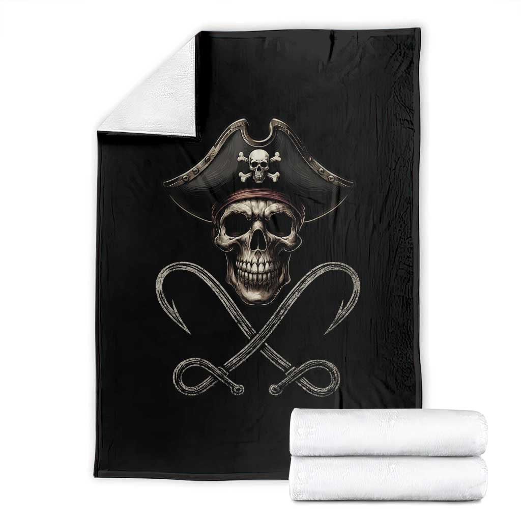 Funny Pirate Fishing Lover Throw Blanket Vintage Pirate Skull Hooks Fishing - Wonder Print Shop