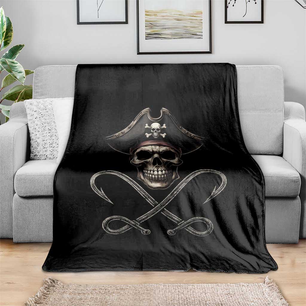 Funny Pirate Fishing Lover Throw Blanket Vintage Pirate Skull Hooks Fishing - Wonder Print Shop