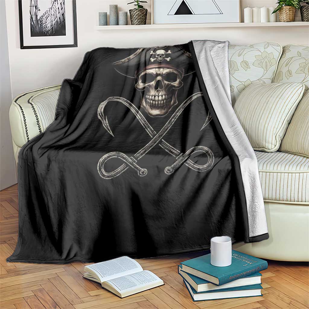 Funny Pirate Fishing Lover Throw Blanket Vintage Pirate Skull Hooks Fishing - Wonder Print Shop