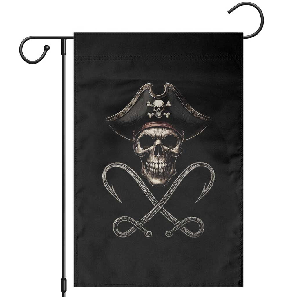 Funny Pirate Fishing Lover Garden Flag Vintage Pirate Skull Hooks Fishing - Wonder Print Shop