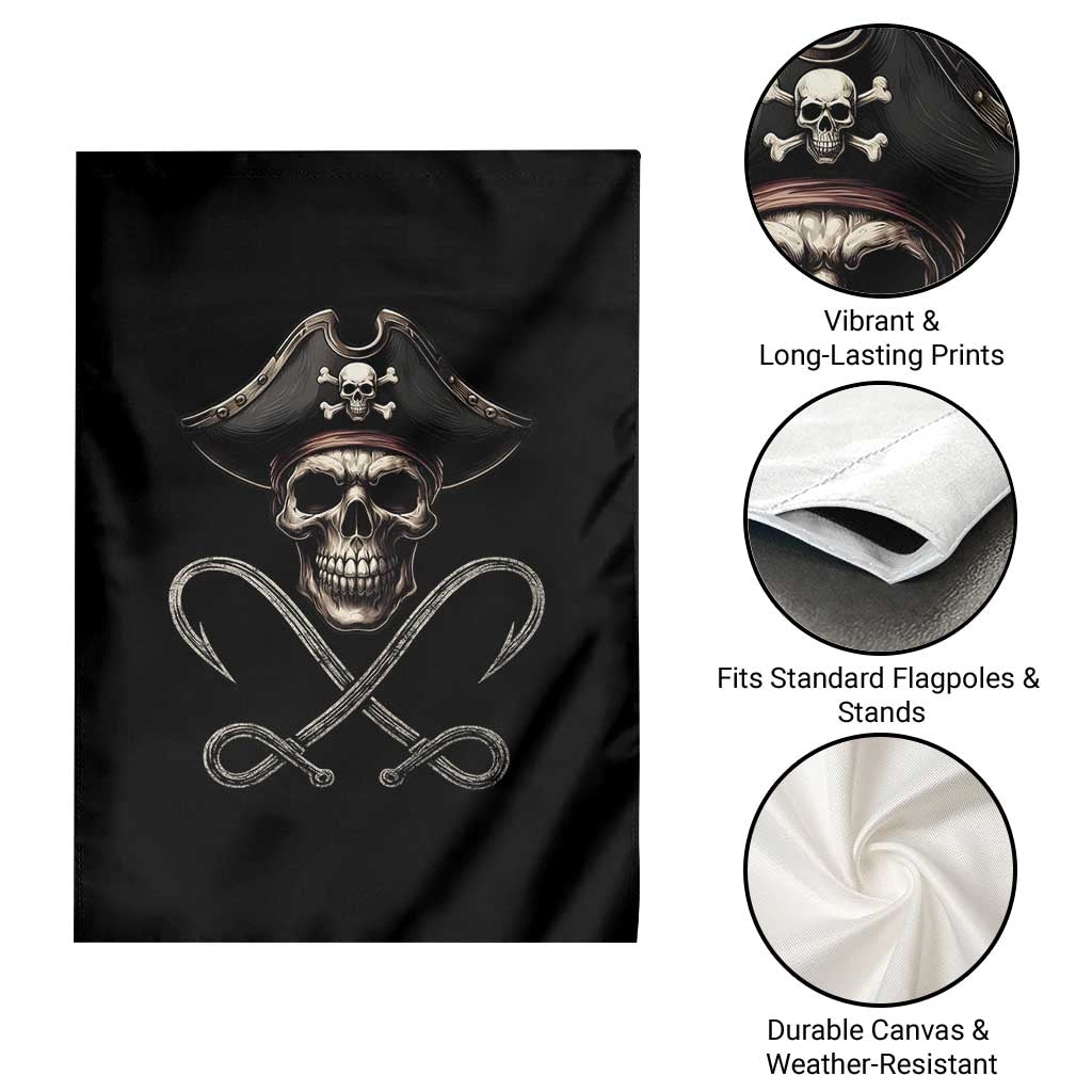 Funny Pirate Fishing Lover Garden Flag Vintage Pirate Skull Hooks Fishing - Wonder Print Shop