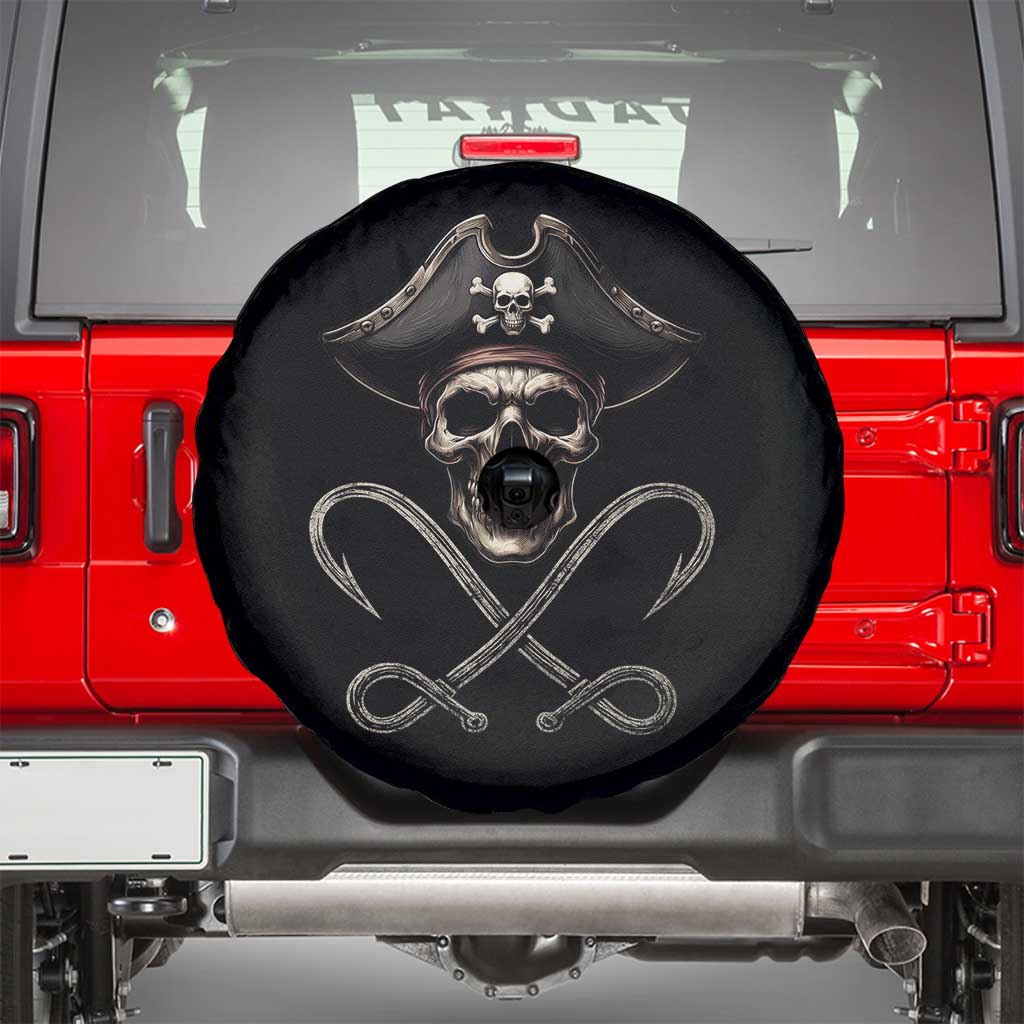 Funny Pirate Fishing Lover Spare Tire Cover Vintage Pirate Skull Hooks Fishing - Wonder Print Shop