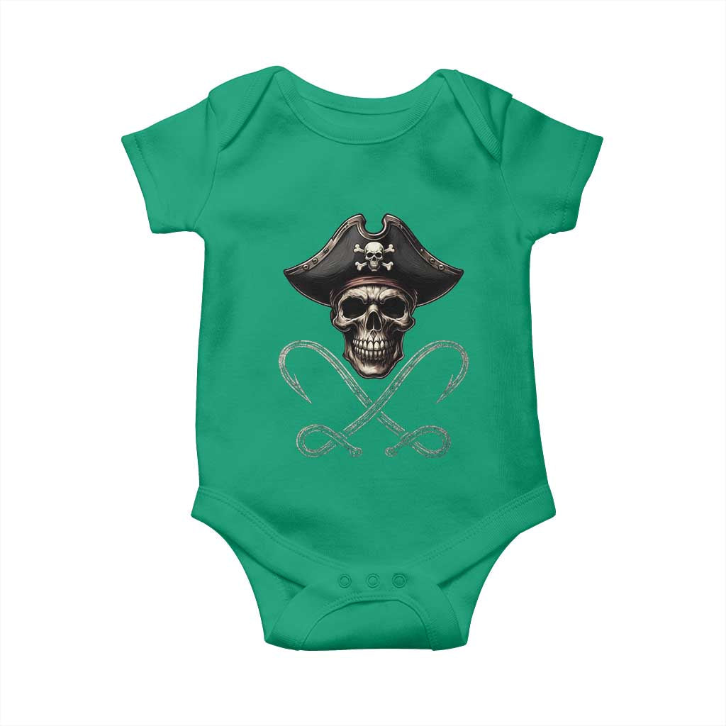Funny Pirate Fishing Lover Baby Onesie Vintage Pirate Skull Hooks Fishing - Wonder Print Shop