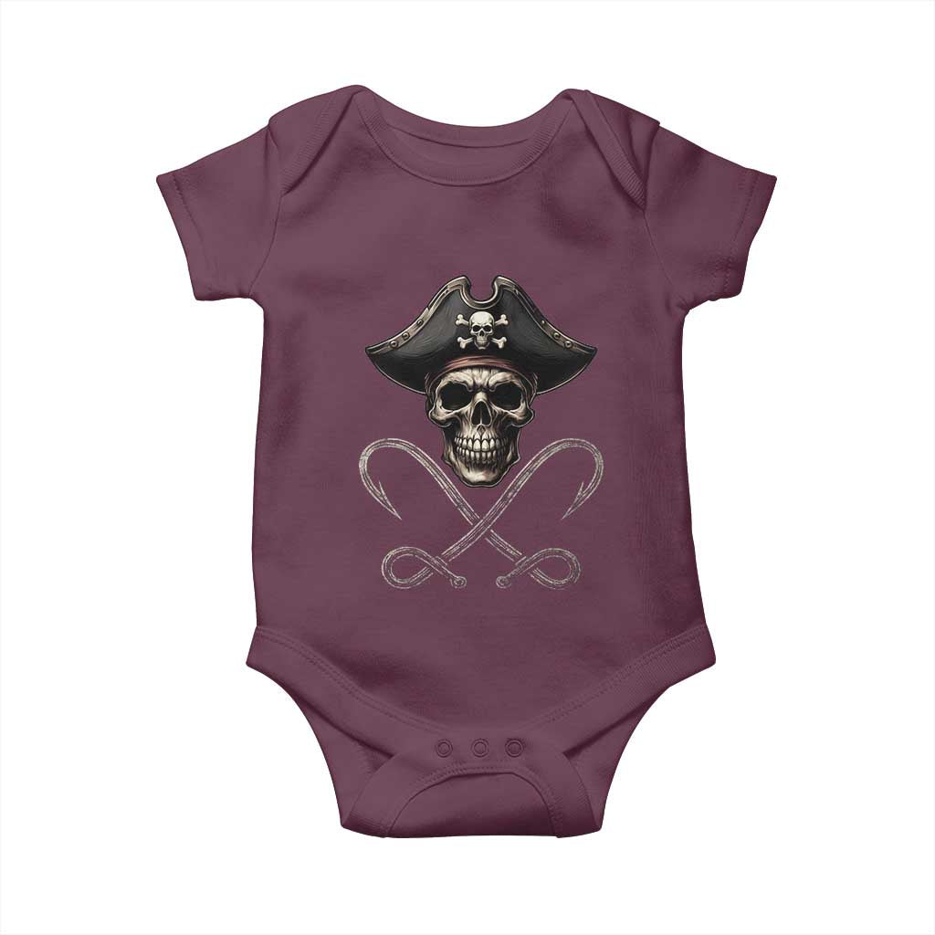 Funny Pirate Fishing Lover Baby Onesie Vintage Pirate Skull Hooks Fishing - Wonder Print Shop