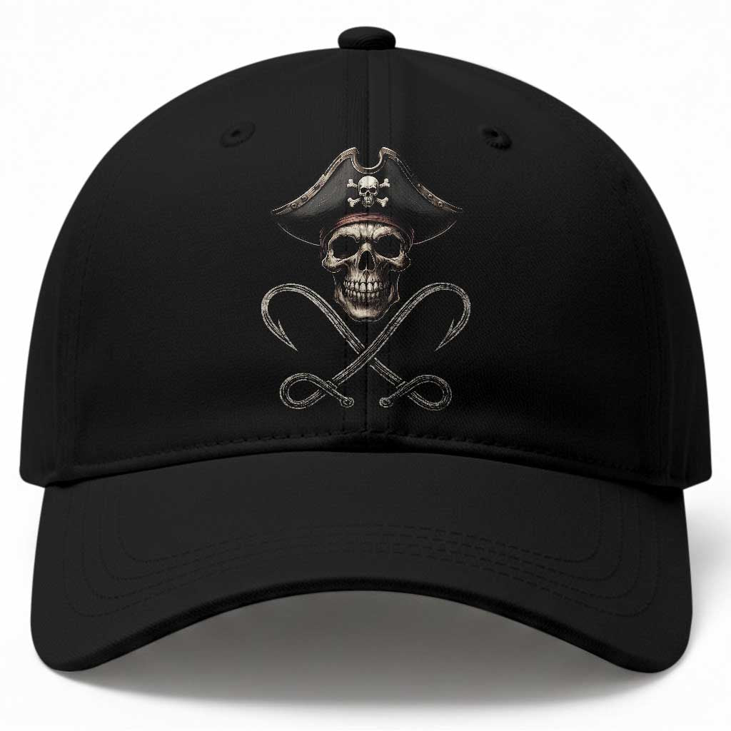 Funny Pirate Fishing Lover Baseball Cap Vintage Pirate Skull Hooks Fishing