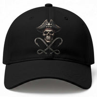 Funny Pirate Fishing Lover Baseball Cap Vintage Pirate Skull Hooks Fishing