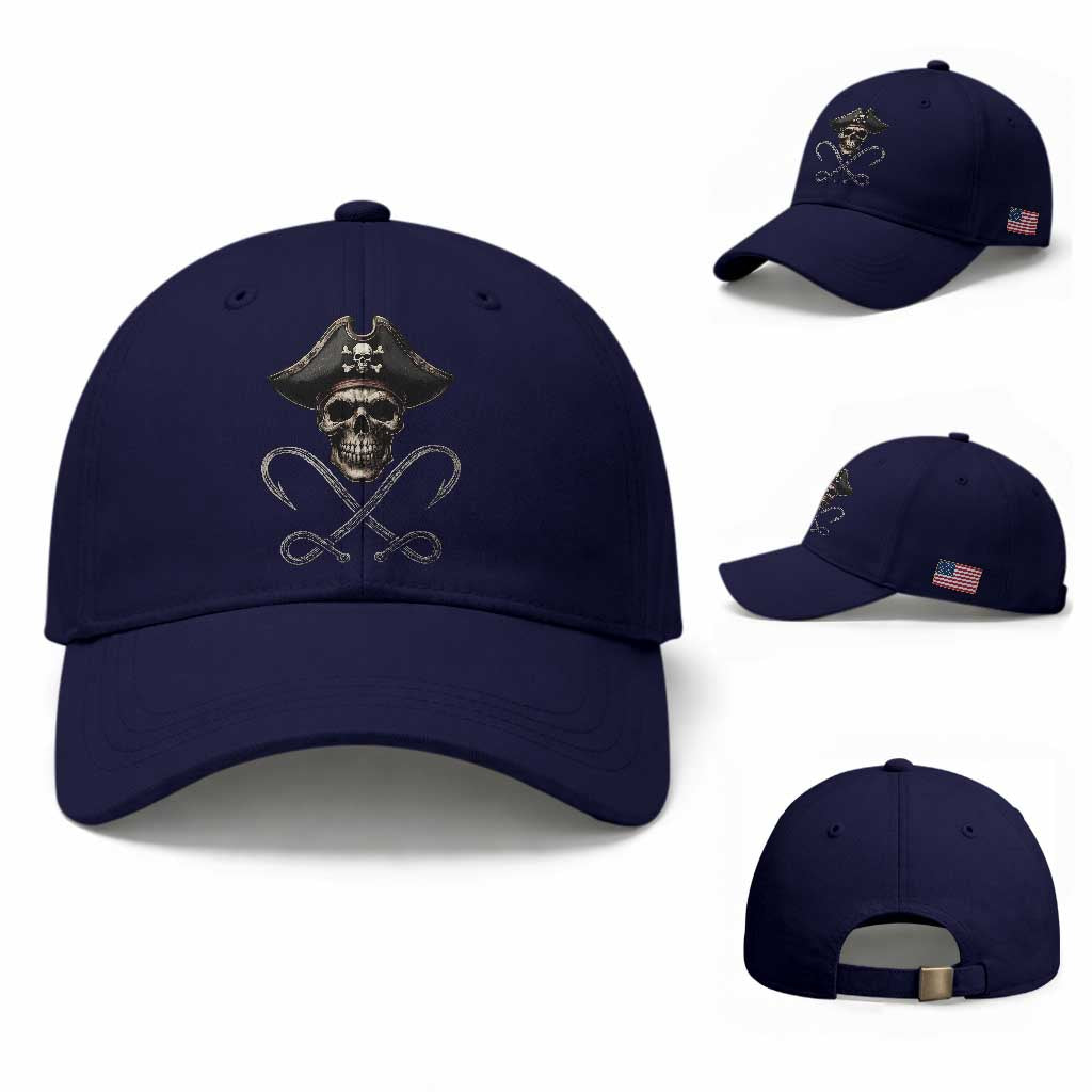 Funny Pirate Fishing Lover Baseball Cap Vintage Pirate Skull Hooks Fishing