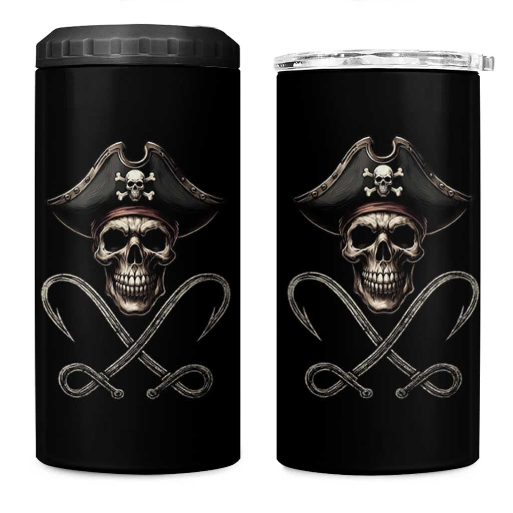 Funny Pirate Fishing Lover 4 in 1 Can Cooler Tumbler Vintage Pirate Skull Hooks Fishing - Wonder Print Shop