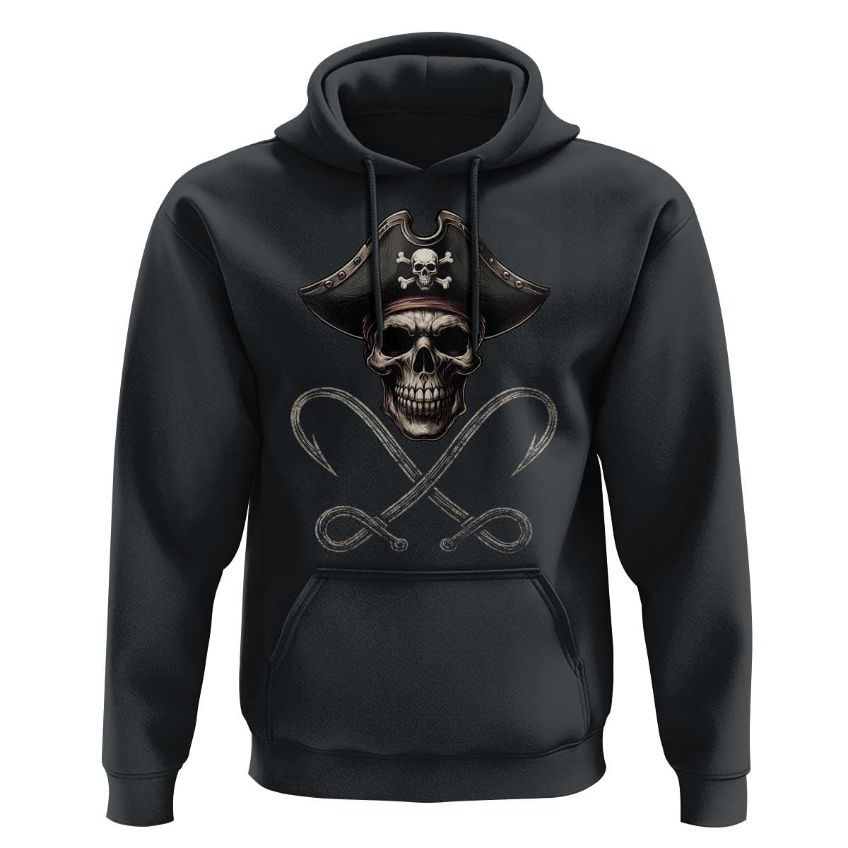 Funny Pirate Fishing Lover Hoodie Vintage Pirate Skull Hooks Fishing - Wonder Print Shop