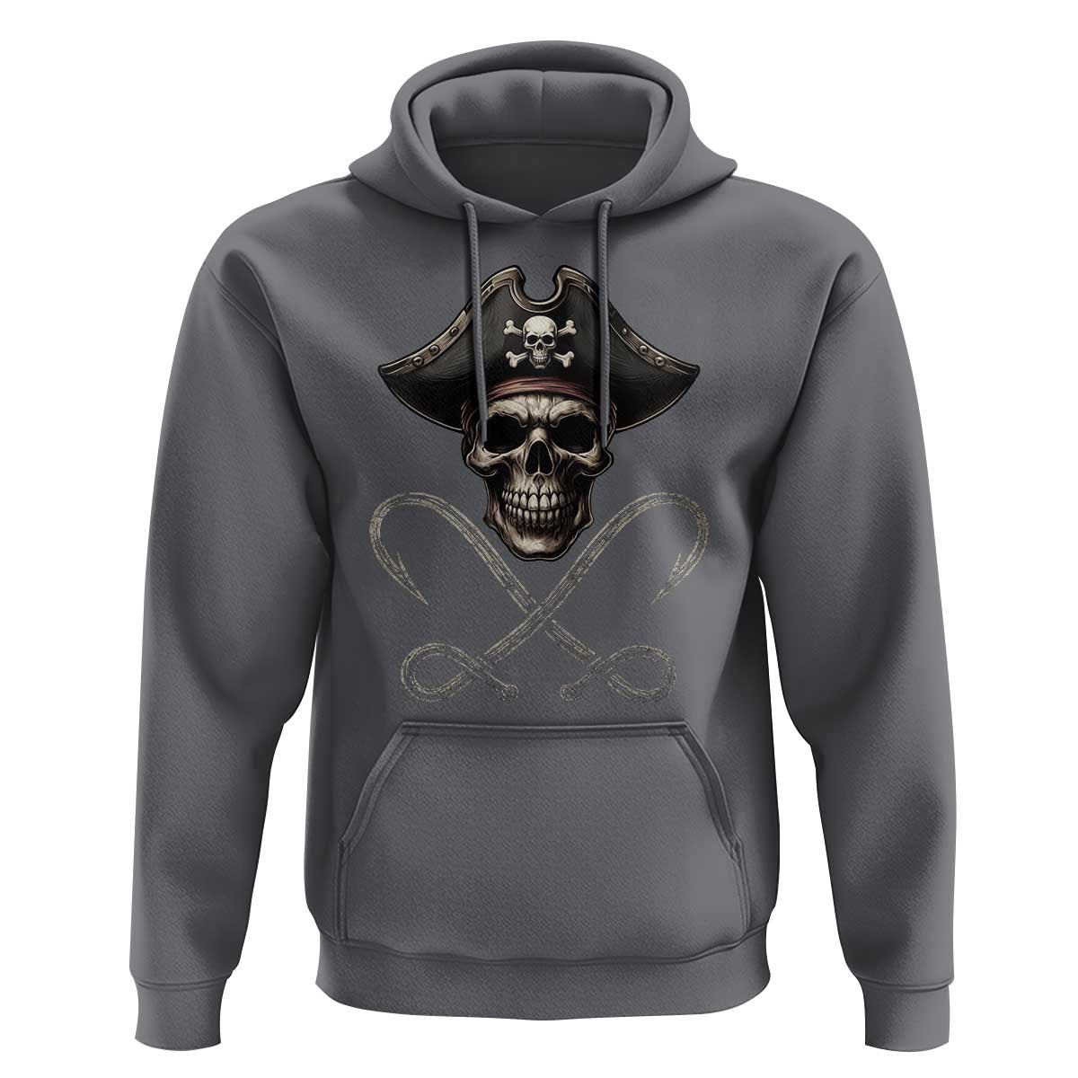 Funny Pirate Fishing Lover Hoodie Vintage Pirate Skull Hooks Fishing - Wonder Print Shop