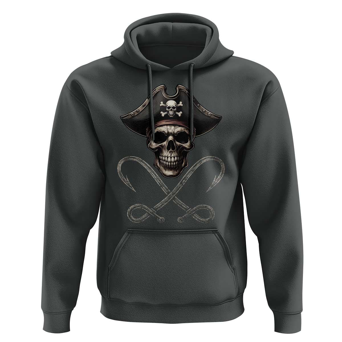 Funny Pirate Fishing Lover Hoodie Vintage Pirate Skull Hooks Fishing - Wonder Print Shop