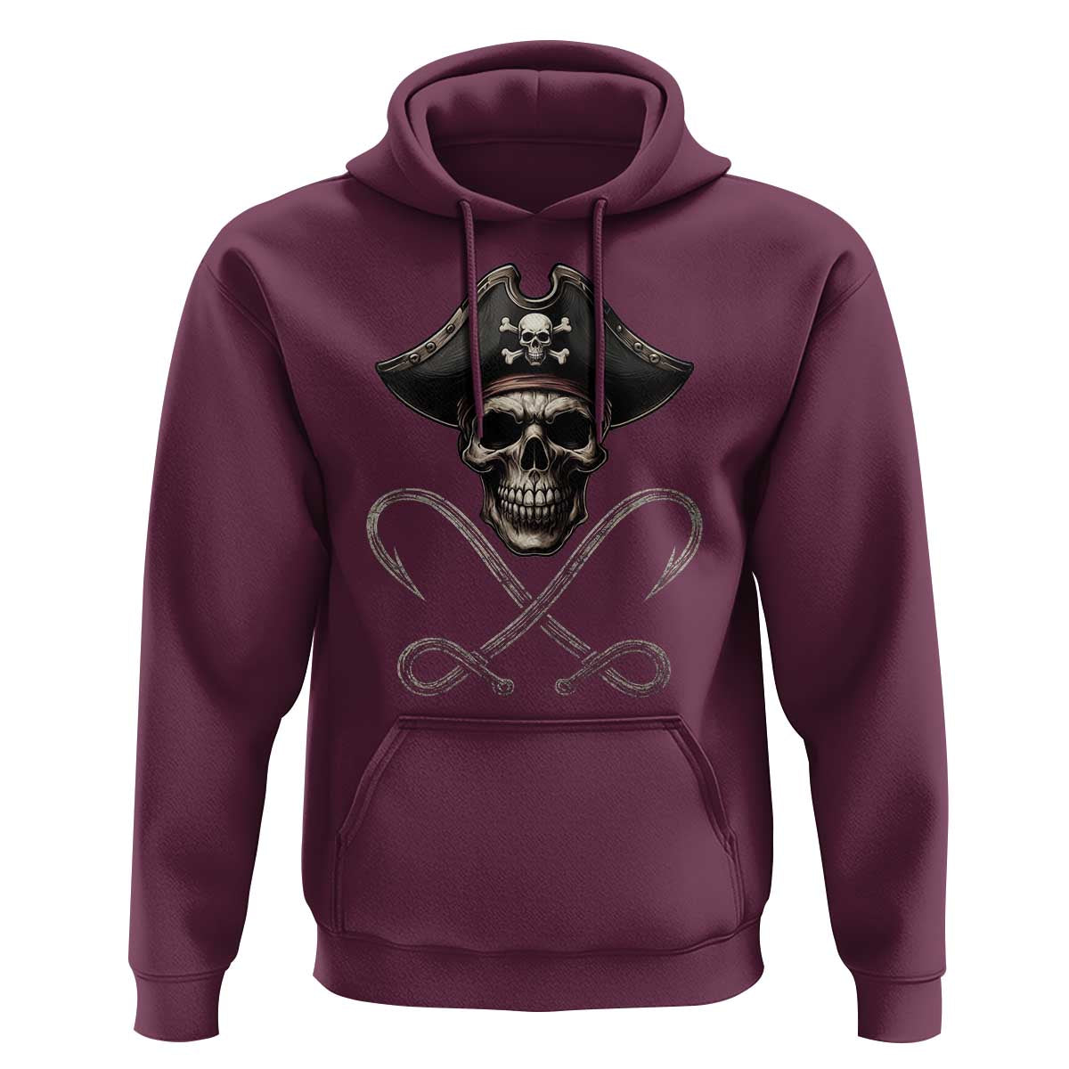 Funny Pirate Fishing Lover Hoodie Vintage Pirate Skull Hooks Fishing - Wonder Print Shop
