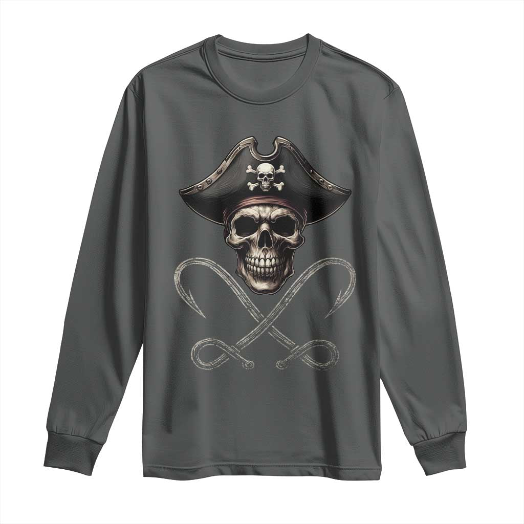 Funny Pirate Fishing Lover Long Sleeve Shirt Vintage Pirate Skull Hooks Fishing - Wonder Print Shop