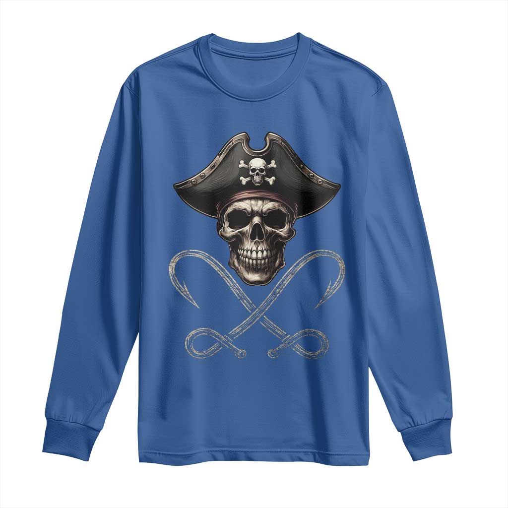 Funny Pirate Fishing Lover Long Sleeve Shirt Vintage Pirate Skull Hooks Fishing - Wonder Print Shop