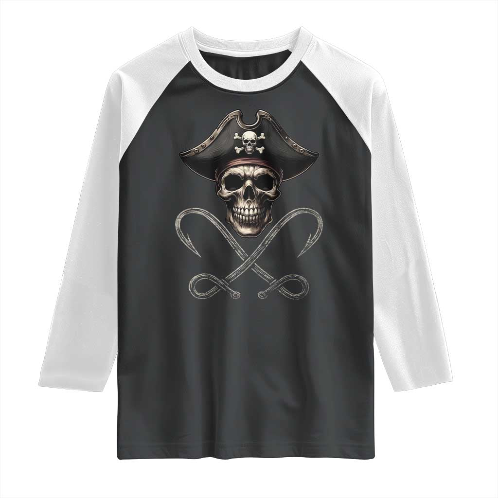 Funny Pirate Fishing Lover Raglan Shirt Vintage Pirate Skull Hooks Fishing - Wonder Print Shop