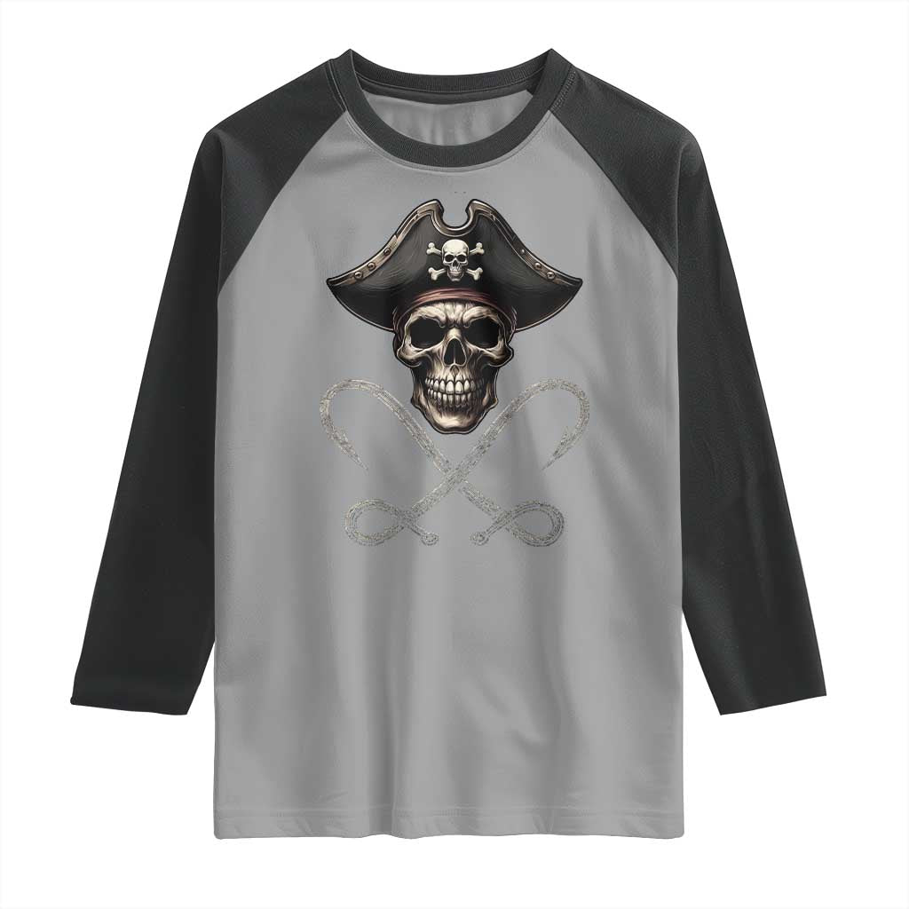 Funny Pirate Fishing Lover Raglan Shirt Vintage Pirate Skull Hooks Fishing - Wonder Print Shop