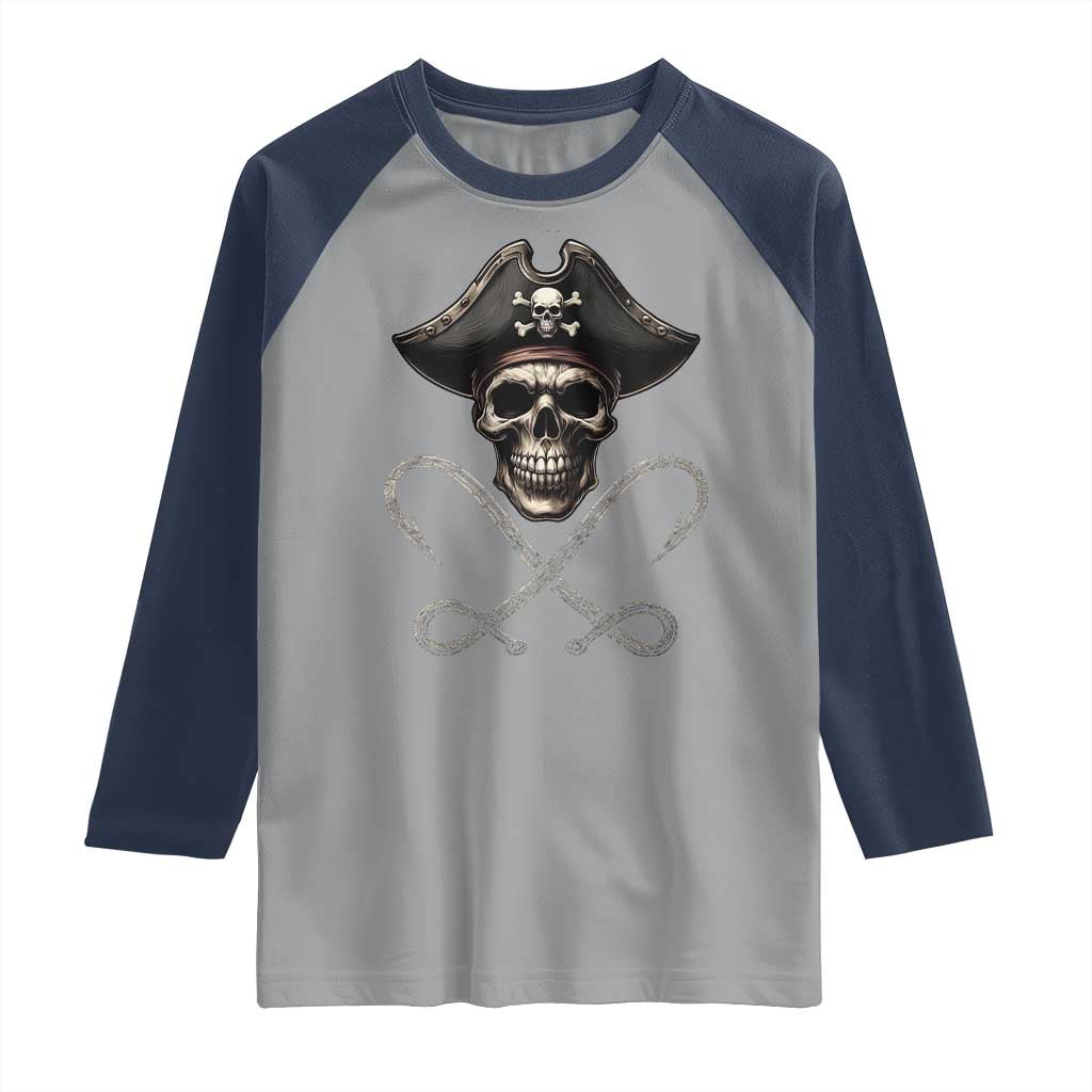 Funny Pirate Fishing Lover Raglan Shirt Vintage Pirate Skull Hooks Fishing - Wonder Print Shop