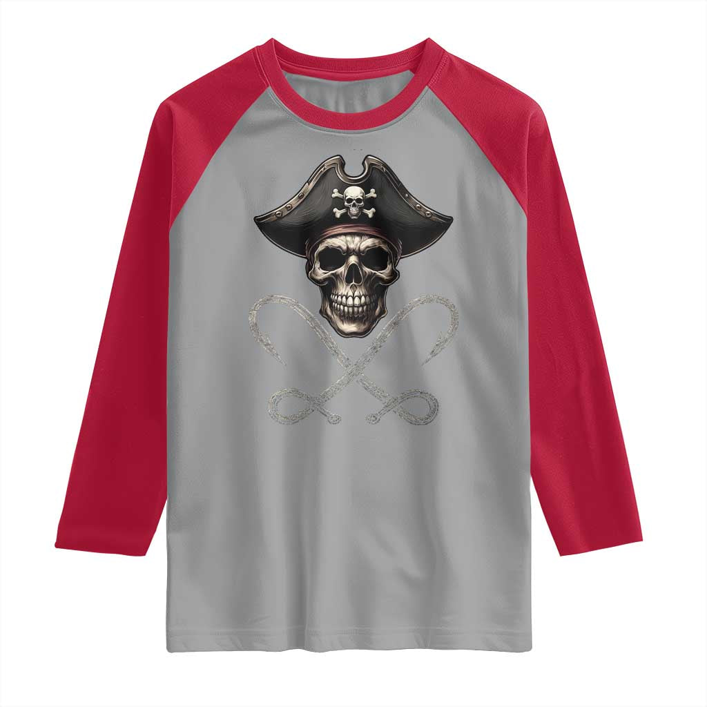 Funny Pirate Fishing Lover Raglan Shirt Vintage Pirate Skull Hooks Fishing - Wonder Print Shop