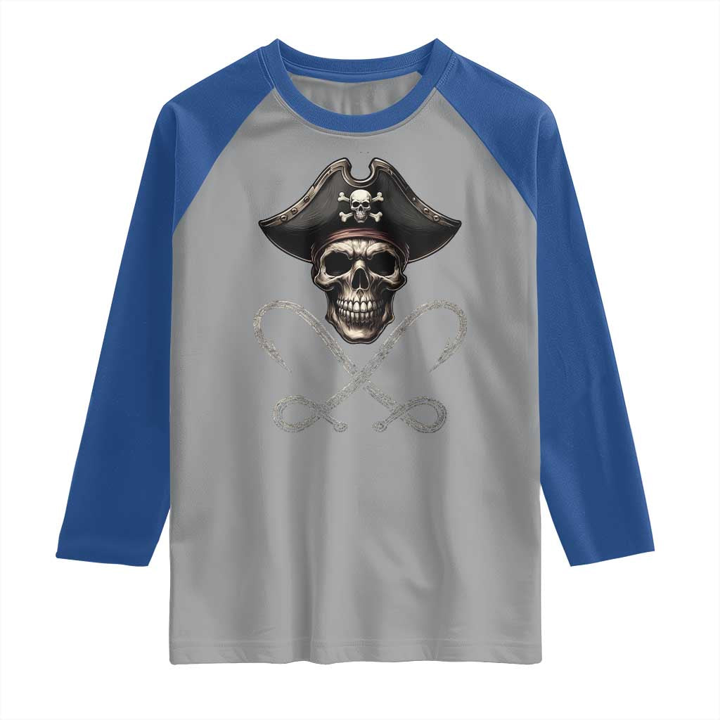 Funny Pirate Fishing Lover Raglan Shirt Vintage Pirate Skull Hooks Fishing - Wonder Print Shop
