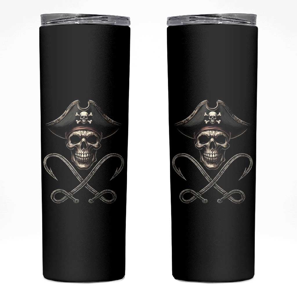 Funny Pirate Fishing Lover Skinny Tumbler Vintage Pirate Skull Hooks Fishing - Wonder Print Shop