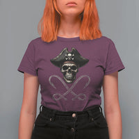 Funny Pirate Fishing Lover T Shirt For Women Vintage Pirate Skull Hooks Fishing - Wonder Print Shop