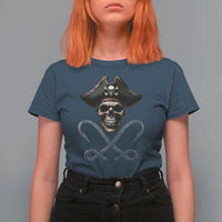 Funny Pirate Fishing Lover T Shirt For Women Vintage Pirate Skull Hooks Fishing - Wonder Print Shop