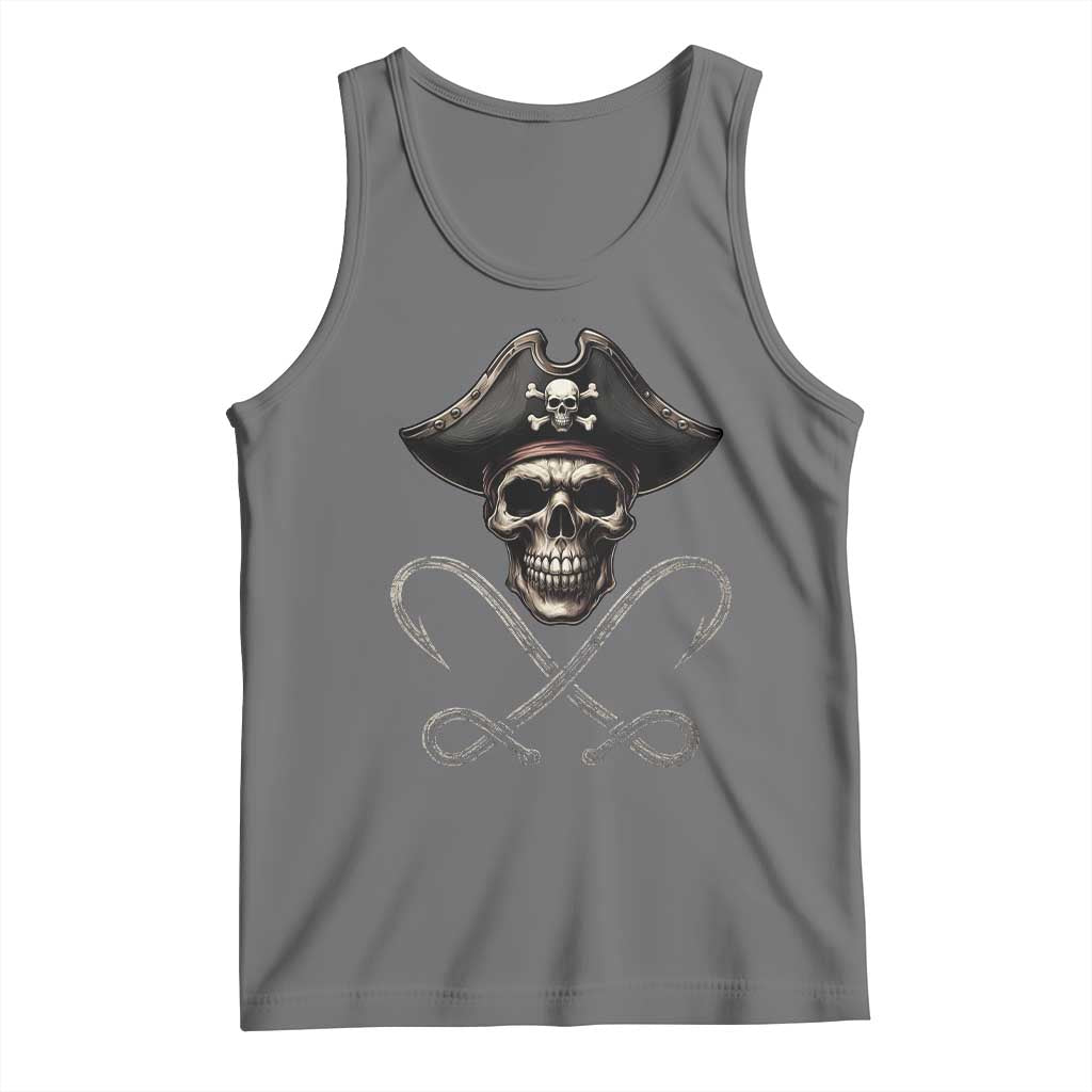 Funny Pirate Fishing Lover Tank Top Vintage Pirate Skull Hooks Fishing - Wonder Print Shop
