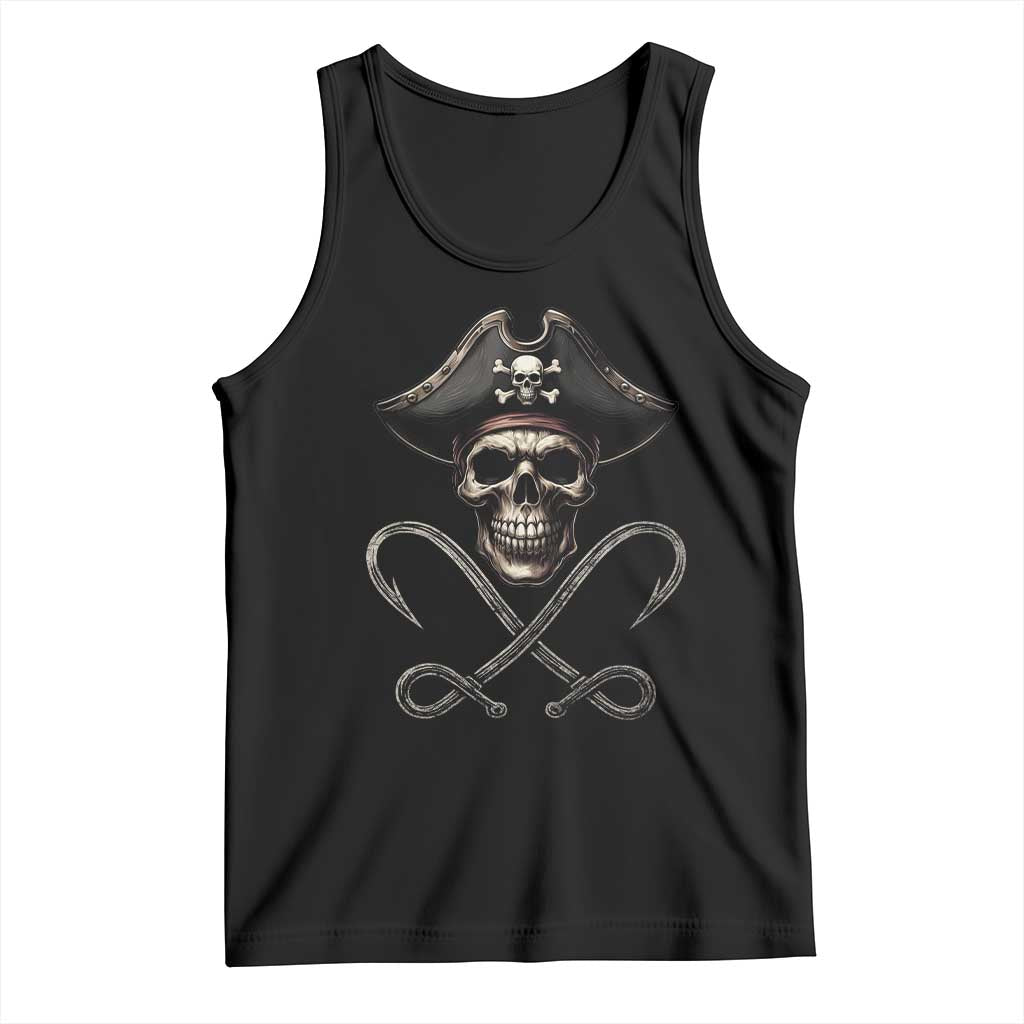 Funny Pirate Fishing Lover Tank Top Vintage Pirate Skull Hooks Fishing - Wonder Print Shop
