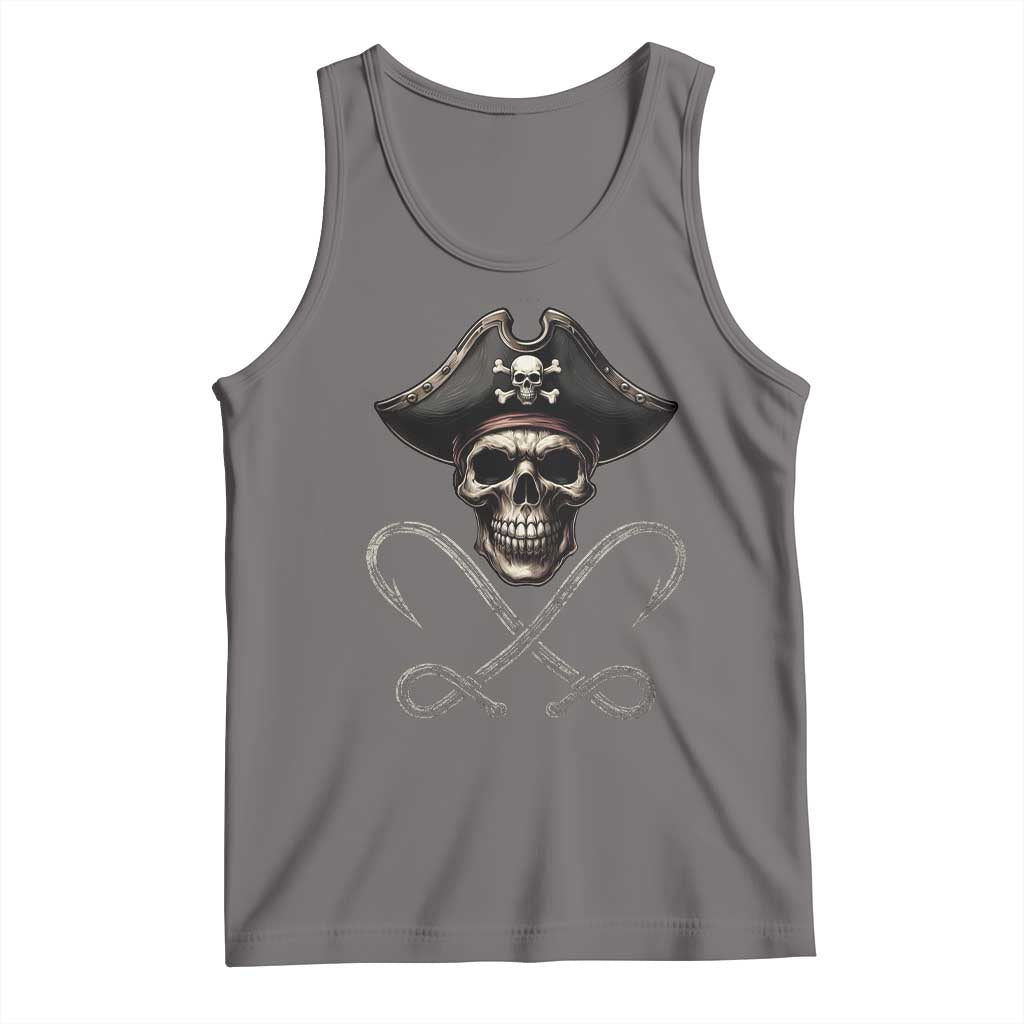 Funny Pirate Fishing Lover Tank Top Vintage Pirate Skull Hooks Fishing - Wonder Print Shop