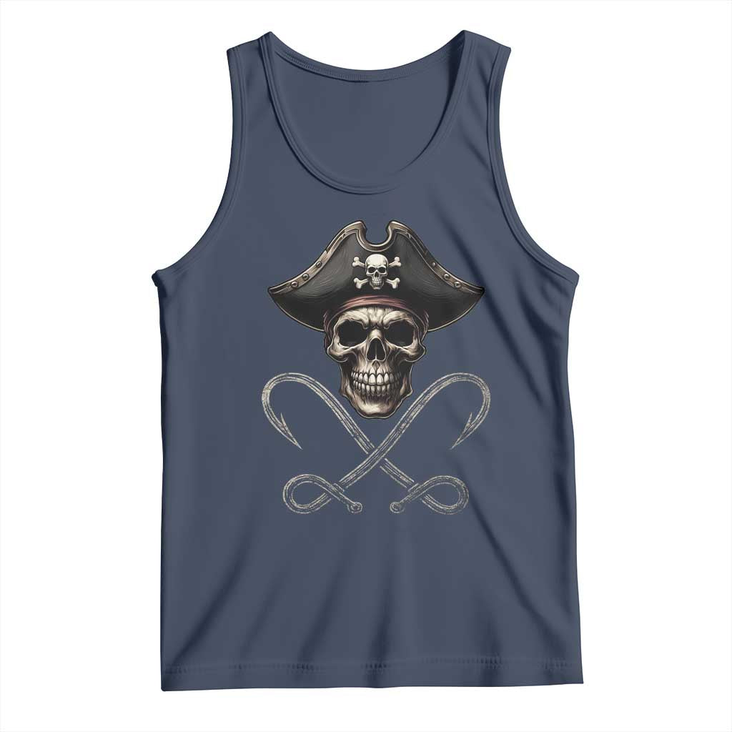 Funny Pirate Fishing Lover Tank Top Vintage Pirate Skull Hooks Fishing - Wonder Print Shop