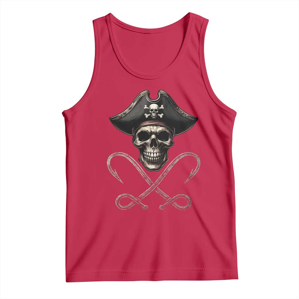 Funny Pirate Fishing Lover Tank Top Vintage Pirate Skull Hooks Fishing - Wonder Print Shop