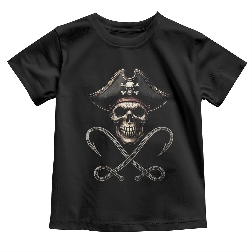 Funny Pirate Fishing Lover Toddler T Shirt Vintage Pirate Skull Hooks Fishing - Wonder Print Shop