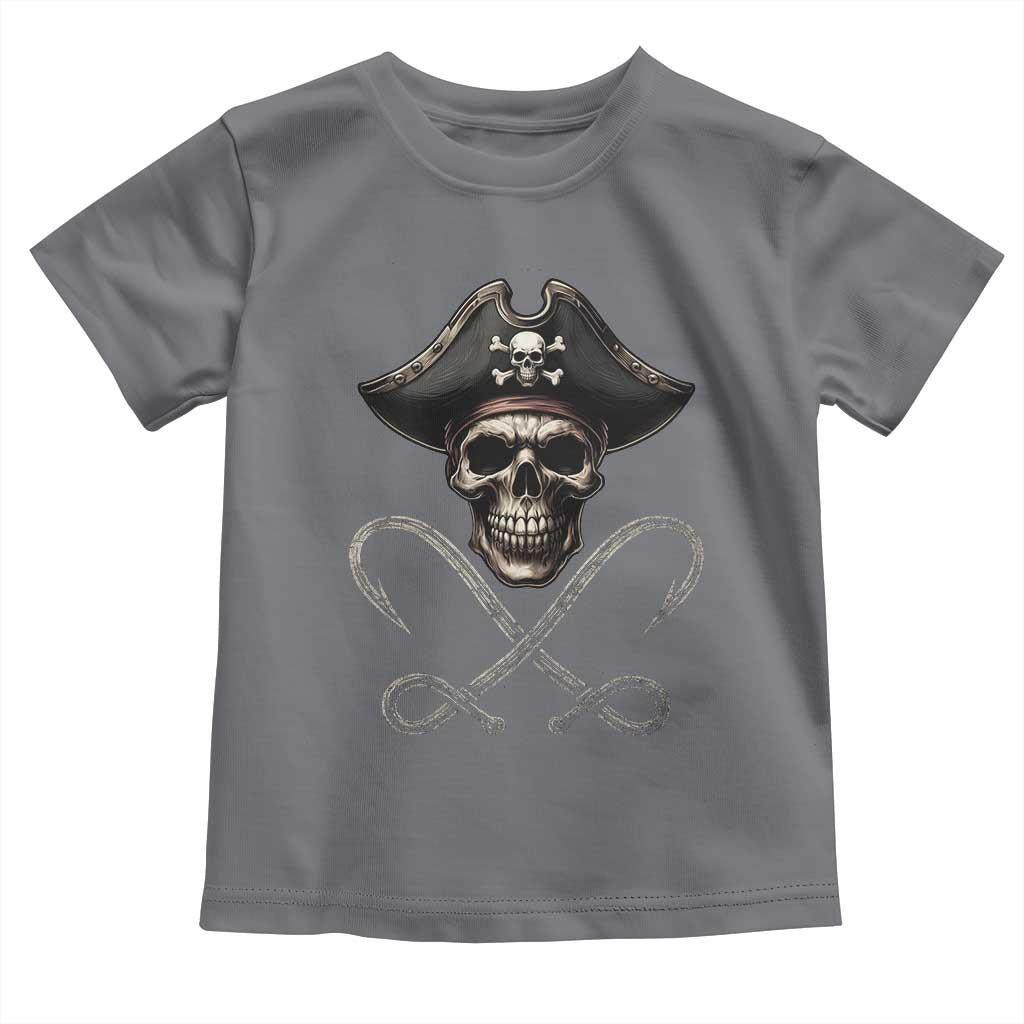 Funny Pirate Fishing Lover Toddler T Shirt Vintage Pirate Skull Hooks Fishing - Wonder Print Shop