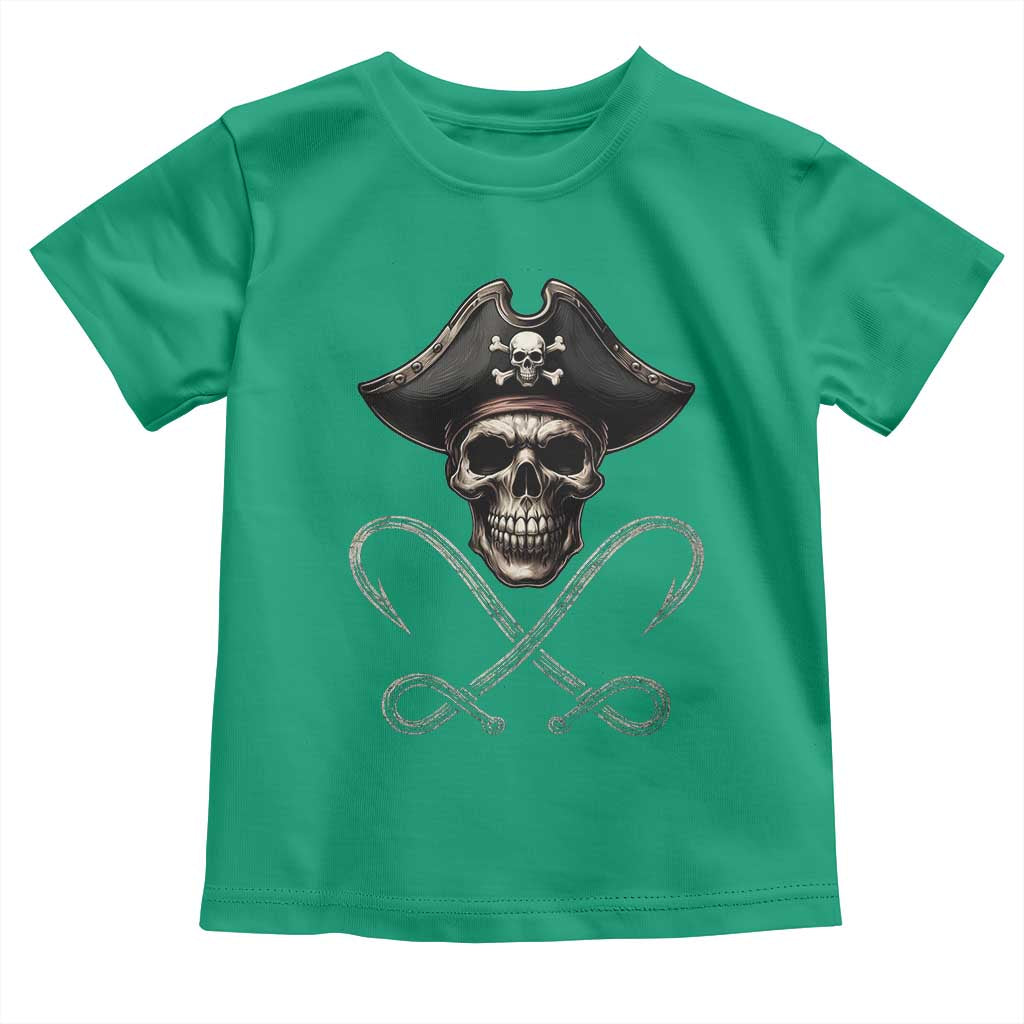 Funny Pirate Fishing Lover Toddler T Shirt Vintage Pirate Skull Hooks Fishing - Wonder Print Shop