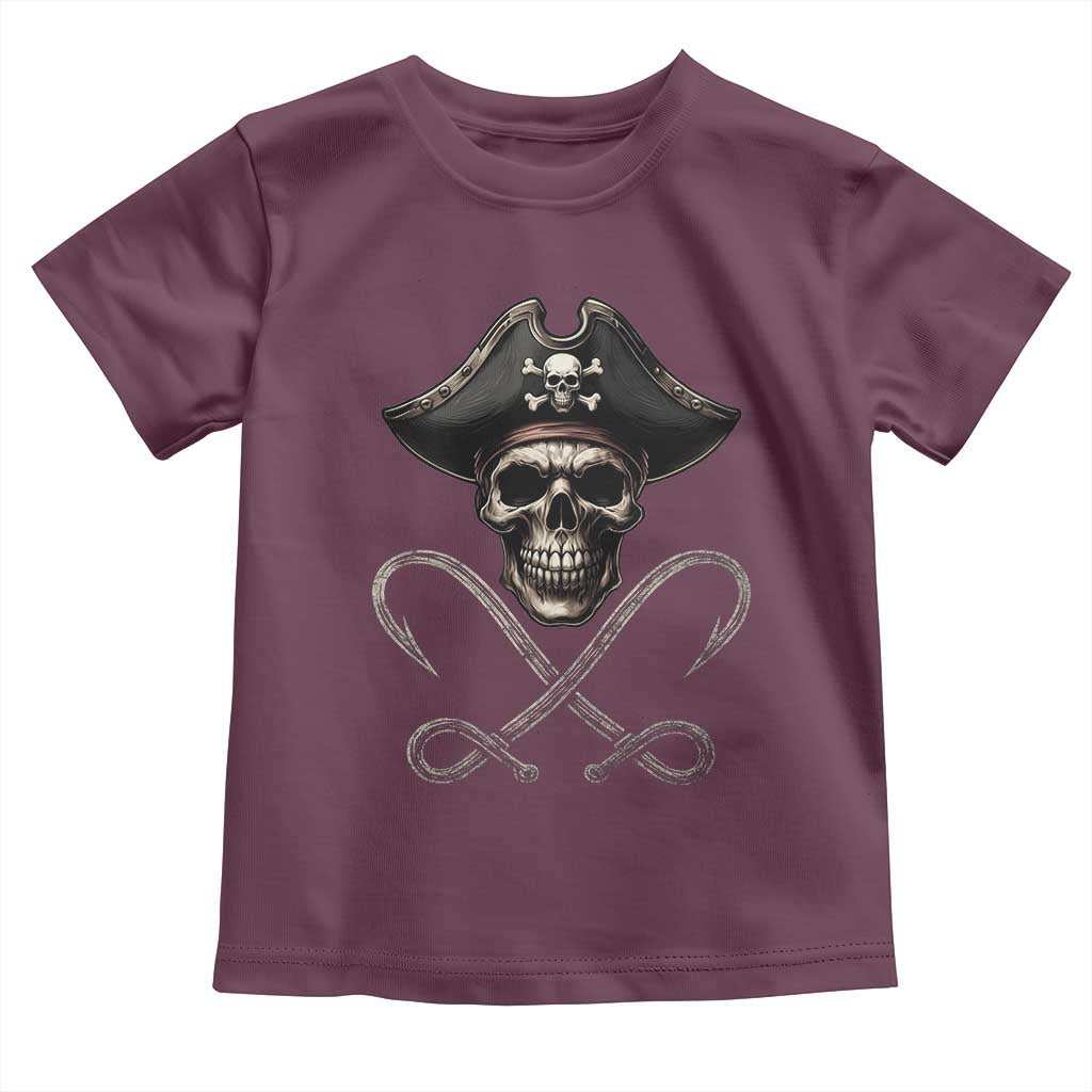 Funny Pirate Fishing Lover Toddler T Shirt Vintage Pirate Skull Hooks Fishing - Wonder Print Shop