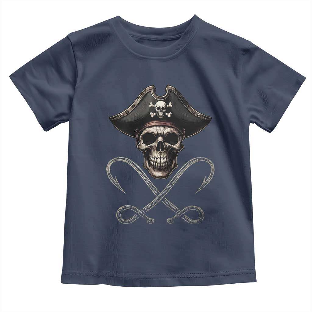 Funny Pirate Fishing Lover Toddler T Shirt Vintage Pirate Skull Hooks Fishing - Wonder Print Shop