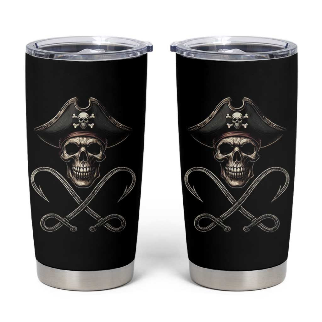 Funny Pirate Fishing Lover Tumbler Cup Vintage Pirate Skull Hooks Fishing - Wonder Print Shop