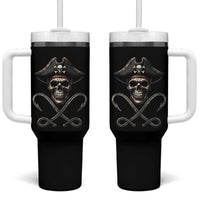 Funny Pirate Fishing Lover Tumbler With Handle Vintage Pirate Skull Hooks Fishing - Wonder Print Shop