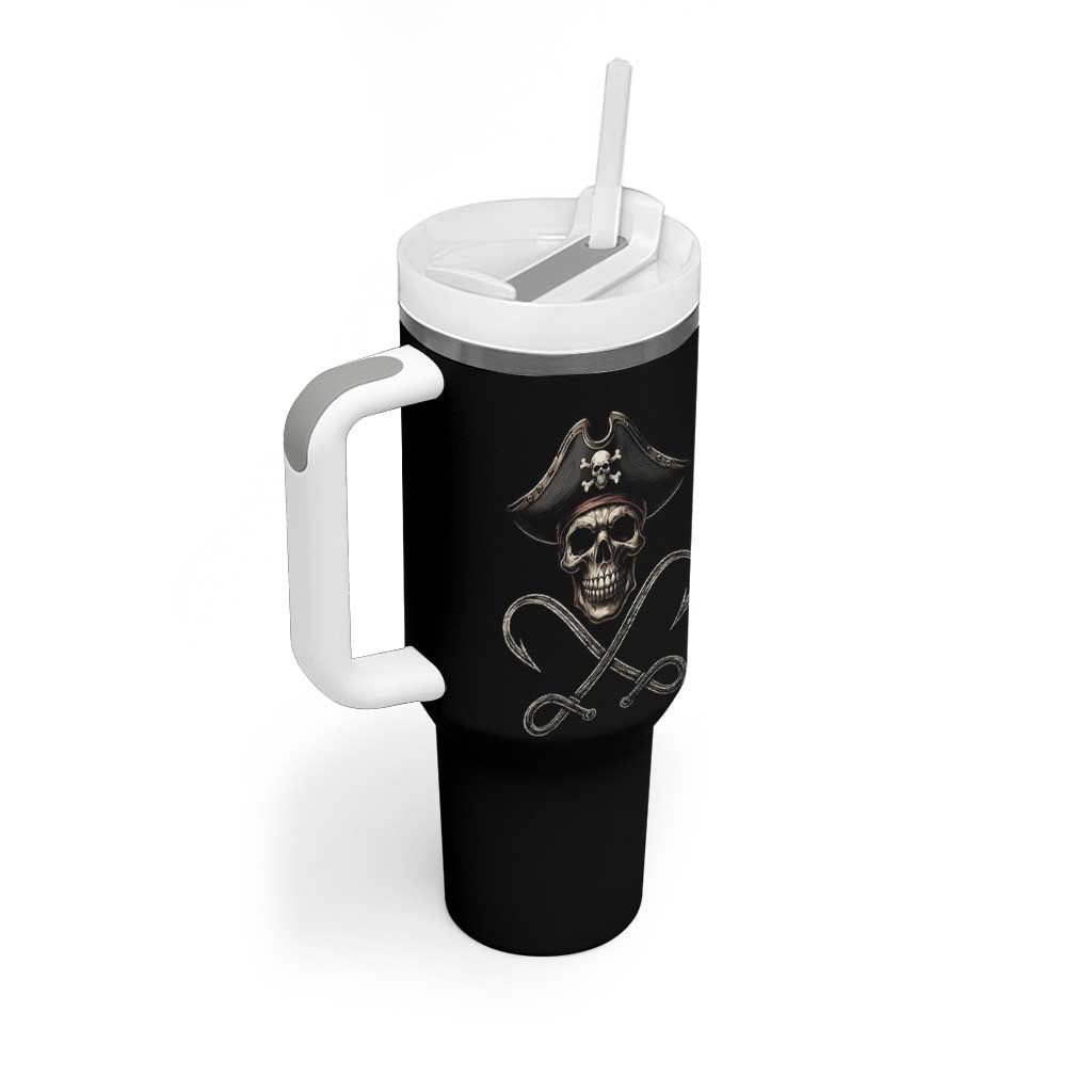 Funny Pirate Fishing Lover Tumbler With Handle Vintage Pirate Skull Hooks Fishing - Wonder Print Shop