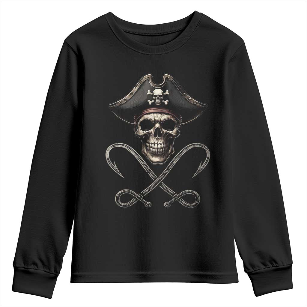 Funny Pirate Fishing Lover Youth Sweatshirt Vintage Pirate Skull Hooks Fishing - Wonder Print Shop