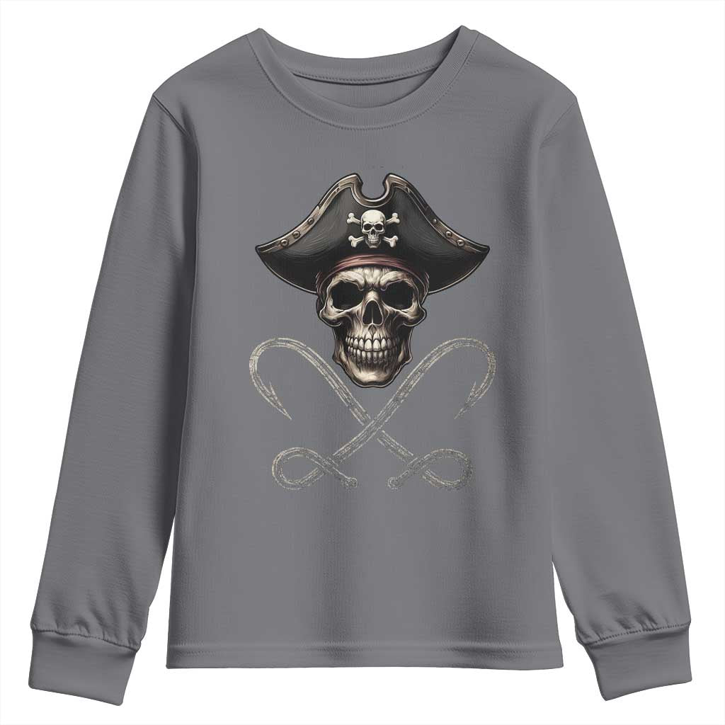 Funny Pirate Fishing Lover Youth Sweatshirt Vintage Pirate Skull Hooks Fishing - Wonder Print Shop