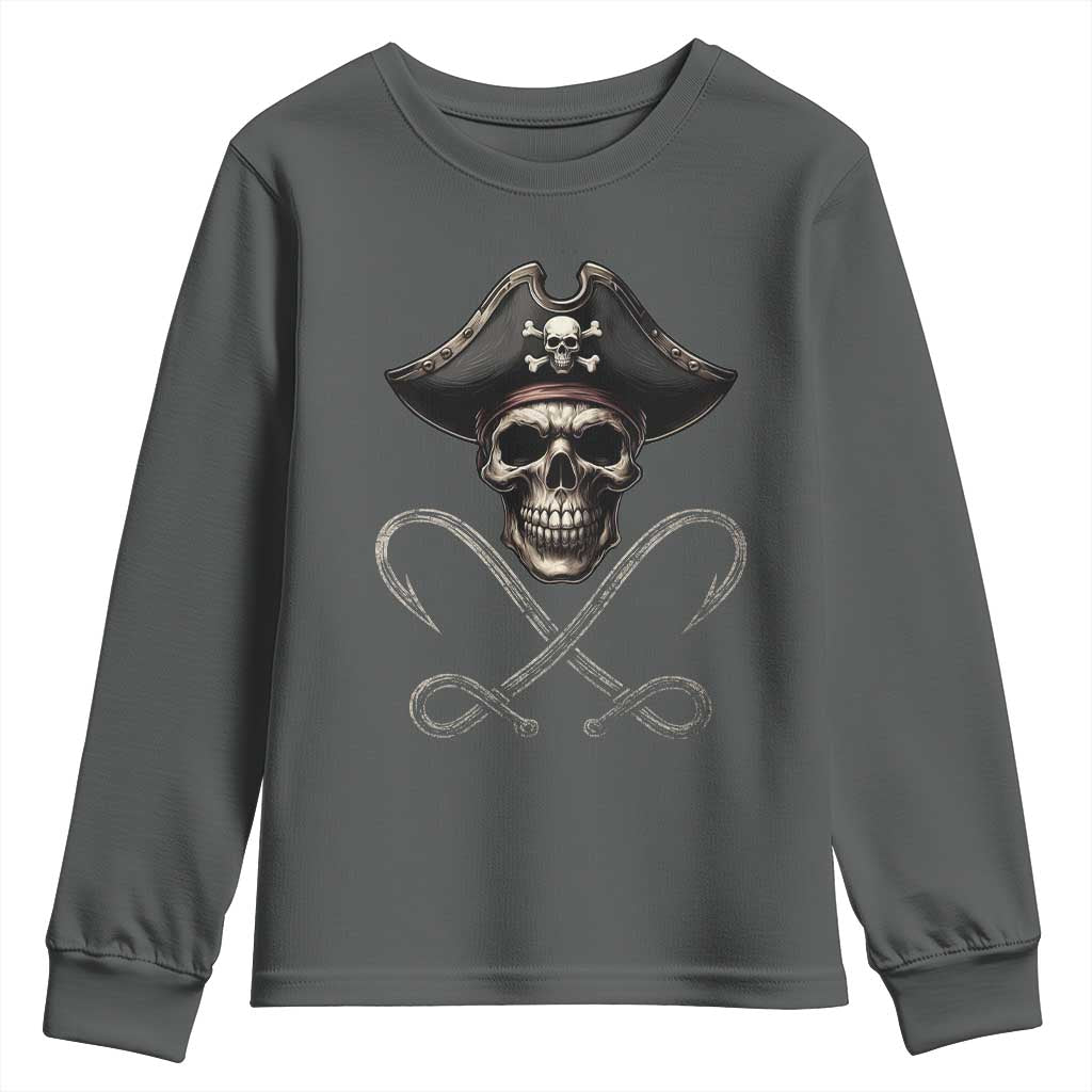 Funny Pirate Fishing Lover Youth Sweatshirt Vintage Pirate Skull Hooks Fishing - Wonder Print Shop