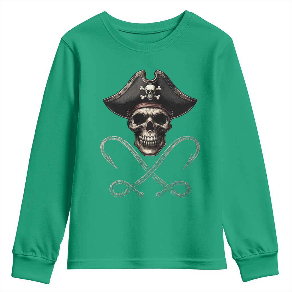 Funny Pirate Fishing Lover Youth Sweatshirt Vintage Pirate Skull Hooks Fishing - Wonder Print Shop