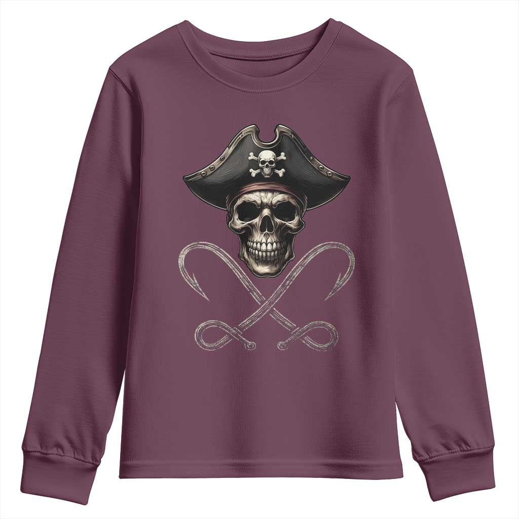 Funny Pirate Fishing Lover Youth Sweatshirt Vintage Pirate Skull Hooks Fishing - Wonder Print Shop