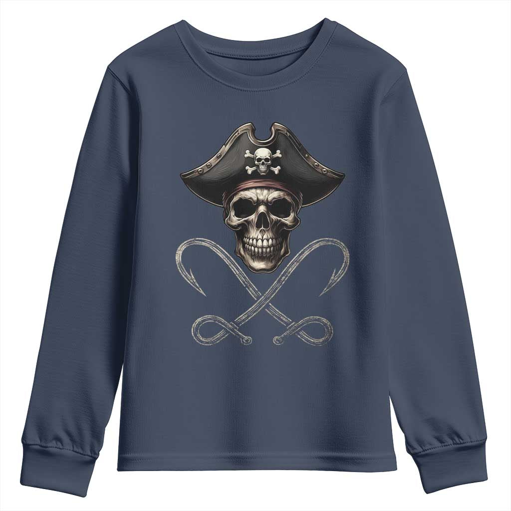 Funny Pirate Fishing Lover Youth Sweatshirt Vintage Pirate Skull Hooks Fishing - Wonder Print Shop